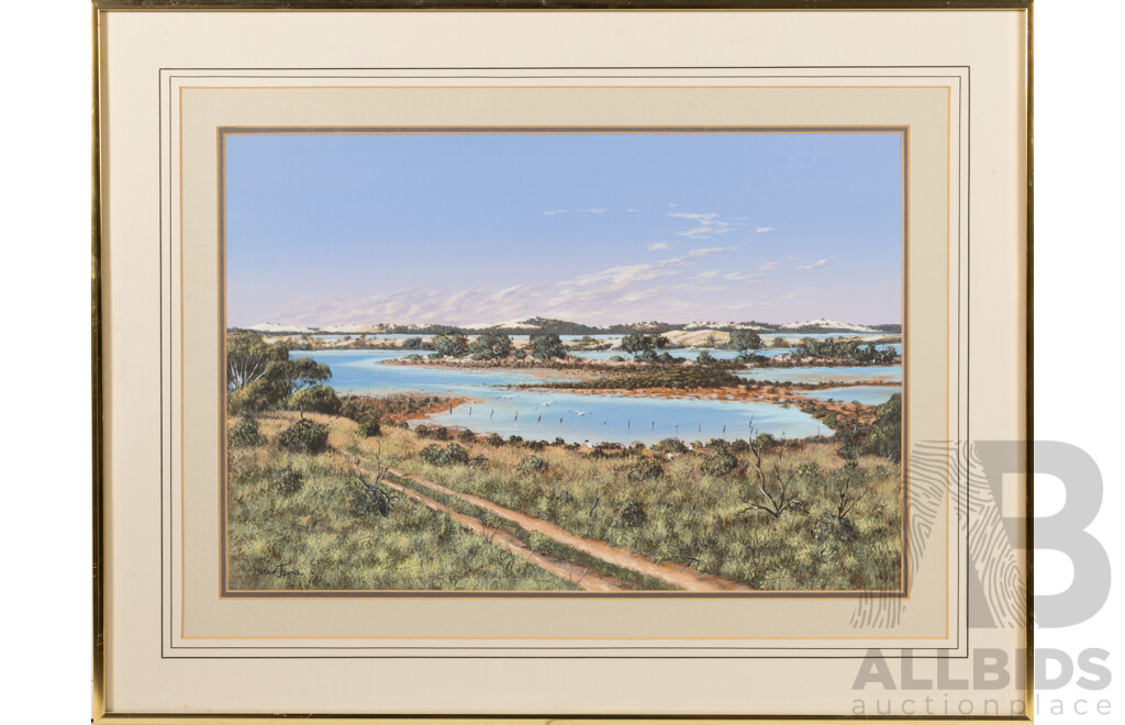 Stan Johns, (20th Century, Australian, Working c1980-90s), Along the Track, Gemini Downs Area, The Coorong, SA, Acrylic, 51 x 66 cm (frame)