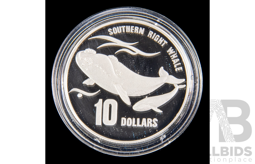 Australian RAM 1996 Silver Piedfort Proof Ten Dollar Coin, Australia's Endangered Species, Southern Right Whale .925