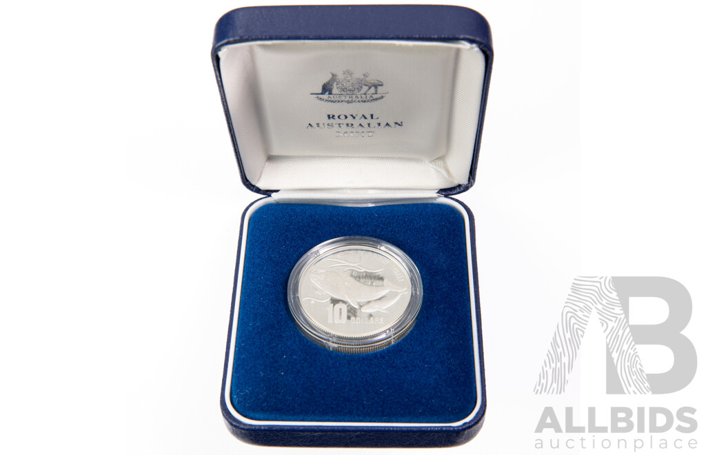 Australian RAM 1996 Silver Piedfort Proof Ten Dollar Coin, Australia's Endangered Species, Southern Right Whale .925