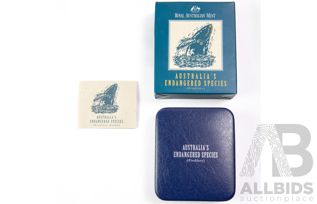 Australian RAM 1996 Silver Piedfort Proof Ten Dollar Coin, Australia's Endangered Species, Southern Right Whale .925