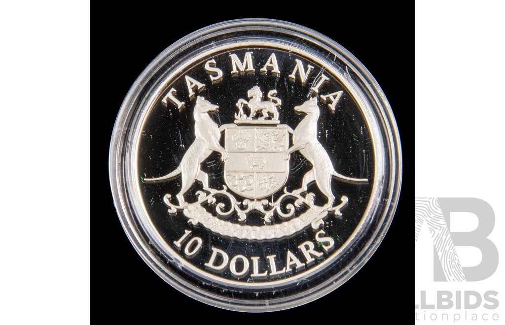 Australian RAM 1991 Silver Proof Ten Dollar Coin, State Series, Tasmania .925