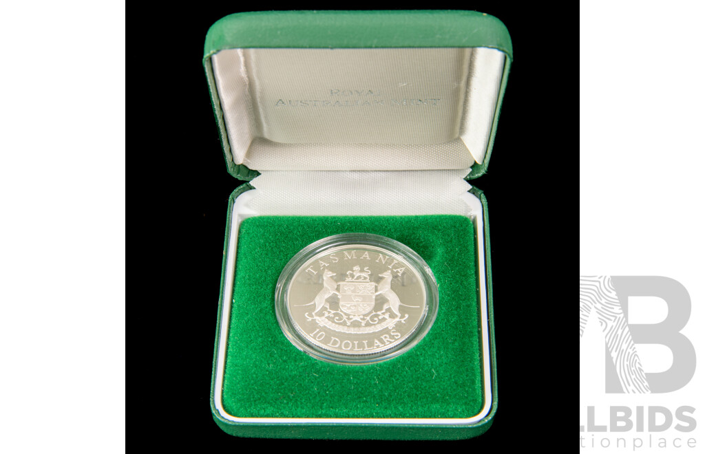 Australian RAM 1991 Silver Proof Ten Dollar Coin, State Series, Tasmania .925