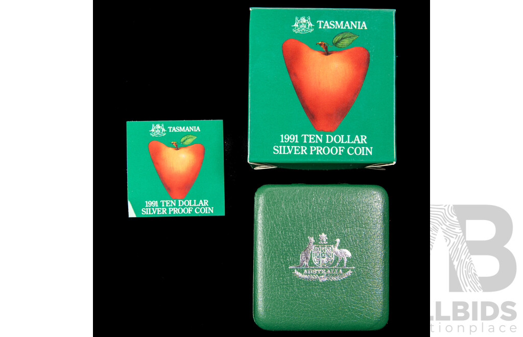 Australian RAM 1991 Silver Proof Ten Dollar Coin, State Series, Tasmania .925