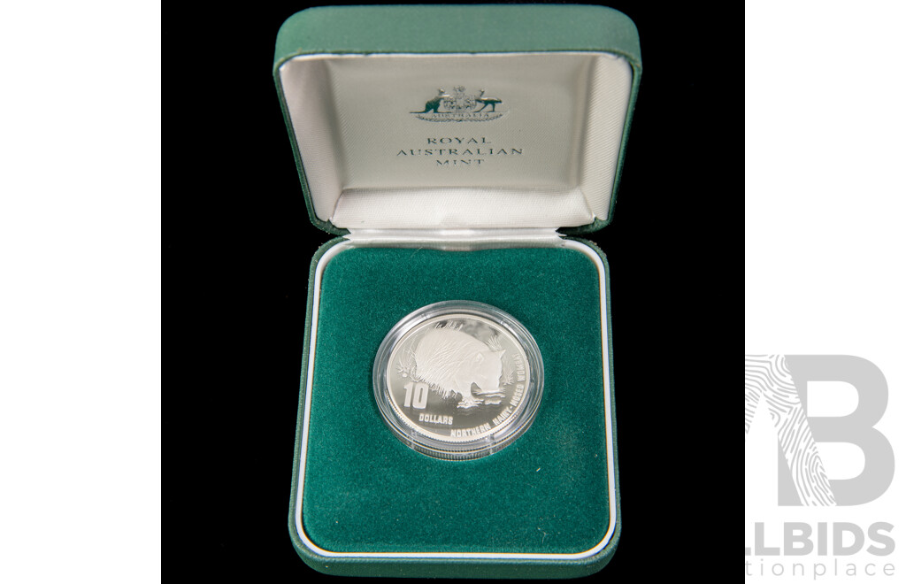 Australian RAM 1998 Silver Piedfort Proof Ten Dollar Coin, Australia's Endangered Species, Northern Hairy Nosed Wombat .925