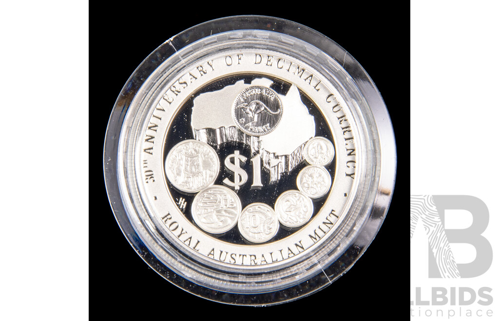 Australian RAM 1996 One Dollar Silver Coin - Thirtieth Anniversary of Decimal Currency .999