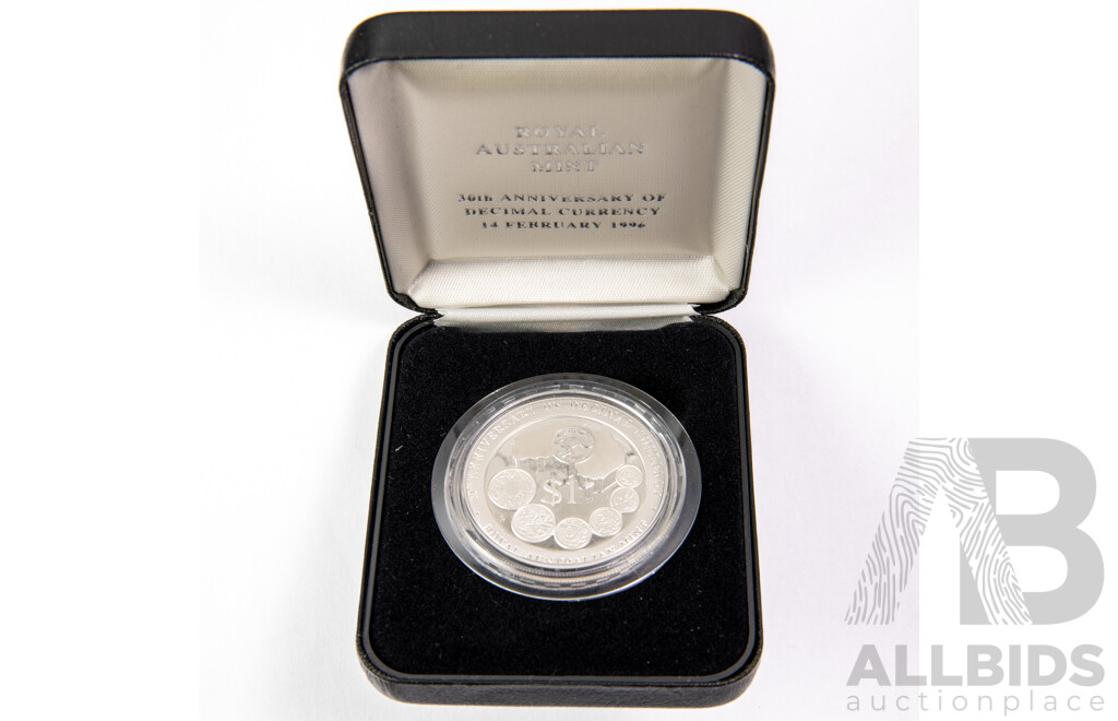 Australian RAM 1996 One Dollar Silver Coin - Thirtieth Anniversary of Decimal Currency .999