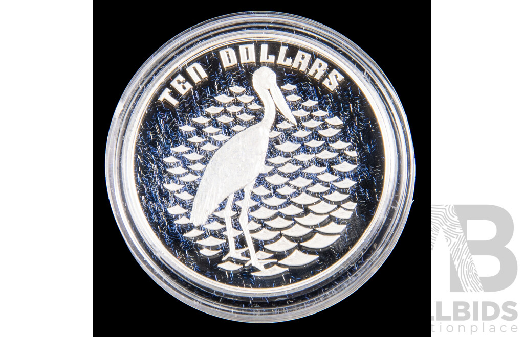 Australian RAM 1991 Ten Dollar Silver Piedfort Coin, Birds of Australia, Jabiru .925