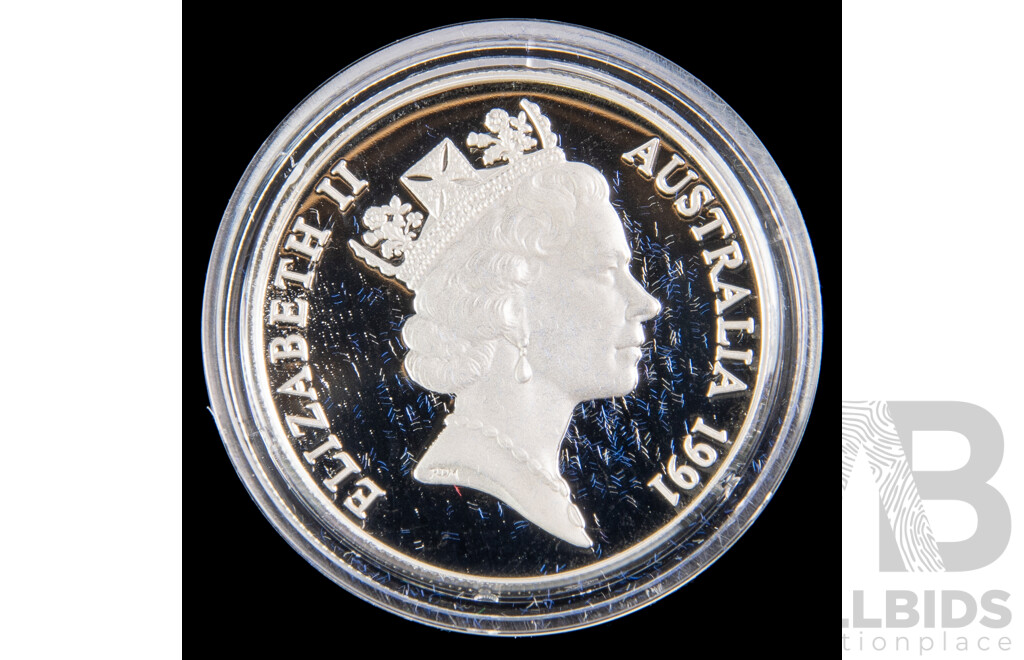 Australian RAM 1991 Ten Dollar Silver Piedfort Coin, Birds of Australia, Jabiru .925