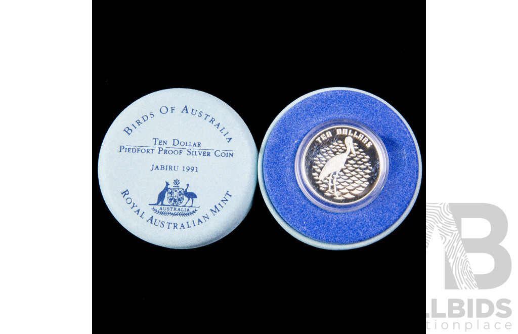 Australian RAM 1991 Ten Dollar Silver Piedfort Coin, Birds of Australia, Jabiru .925