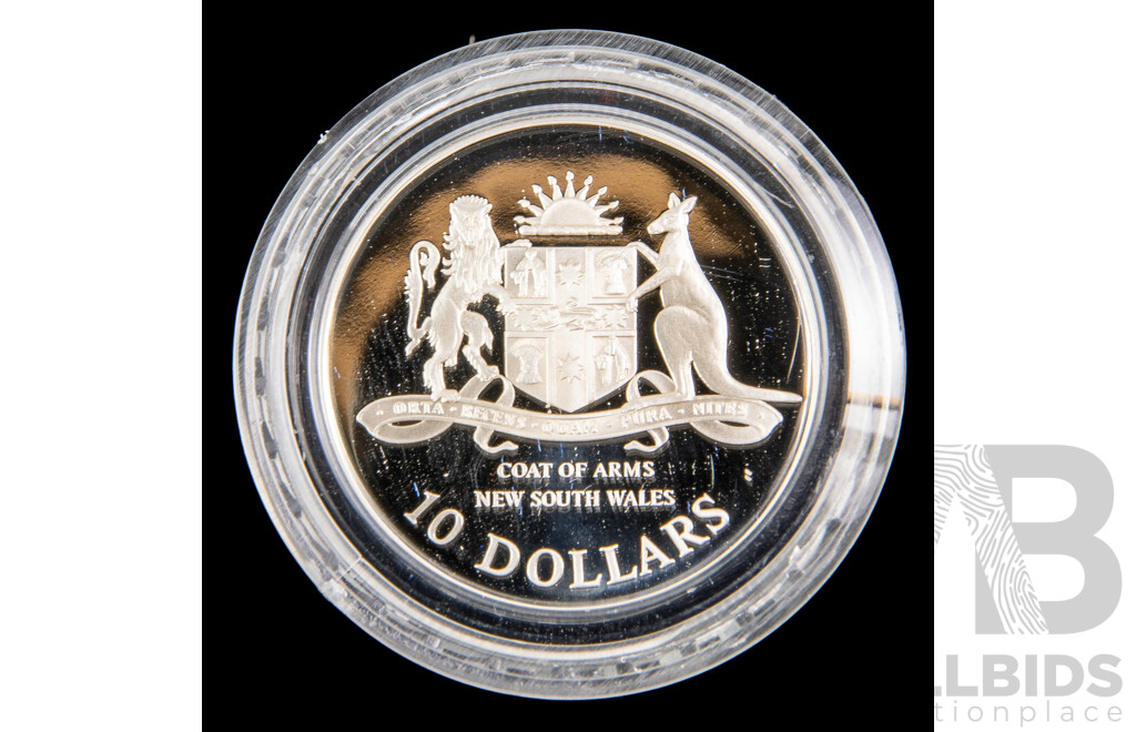 Australian 1987 Silver Ten Dollar Proof Coin, State Series, New South Wales .925