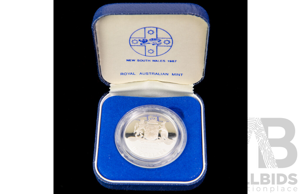 Australian 1987 Silver Ten Dollar Proof Coin, State Series, New South Wales .925