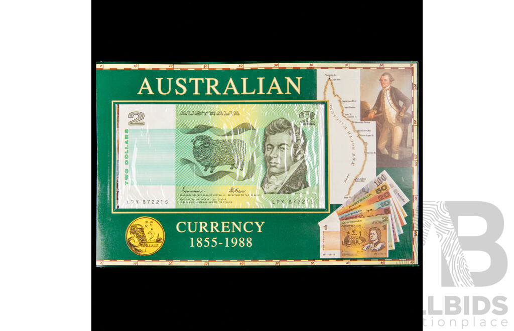 Australian 1988 First Two Dollar Coin, Last Two Dollar Note Folder