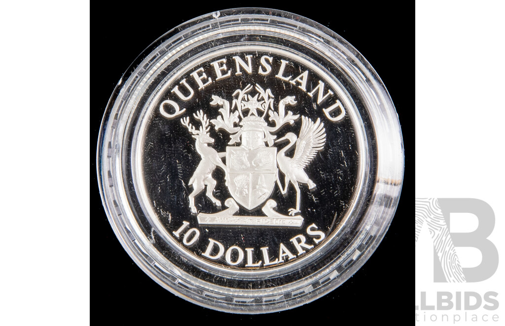 Australian RAM 1989 Silver Proof Ten Dollar Coin, State Series Queensland .925