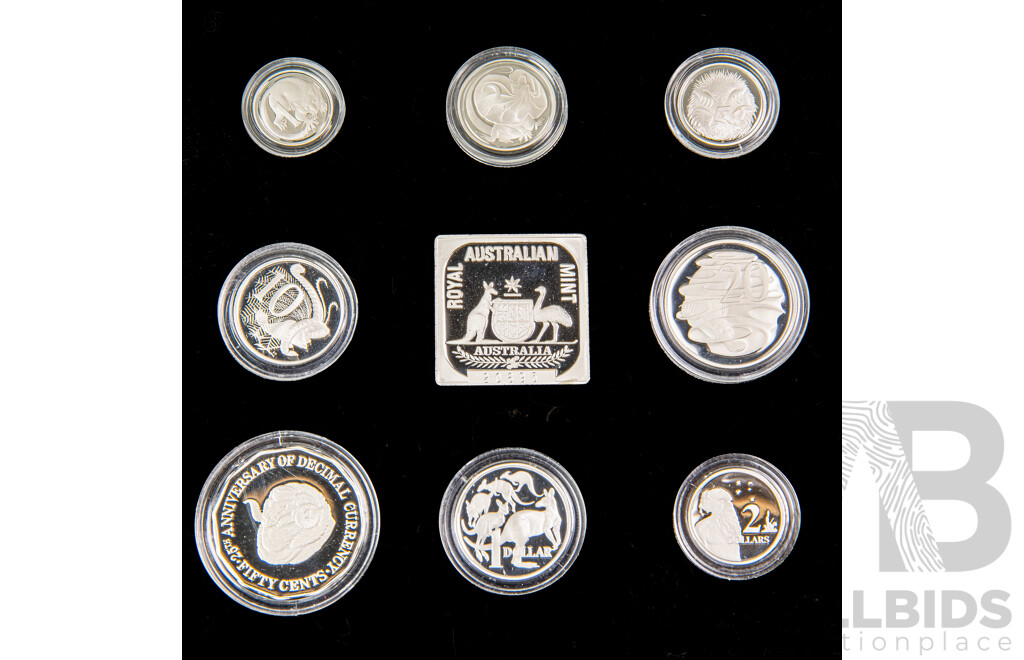 Australian 1991 Masterpieces in Silver Jubilee Proof Coin Set, 25th Anniversary of Decimal Currency .925