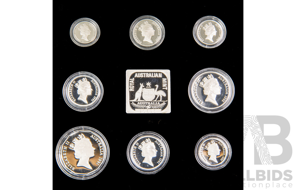 Australian 1991 Masterpieces in Silver Jubilee Proof Coin Set, 25th Anniversary of Decimal Currency .925