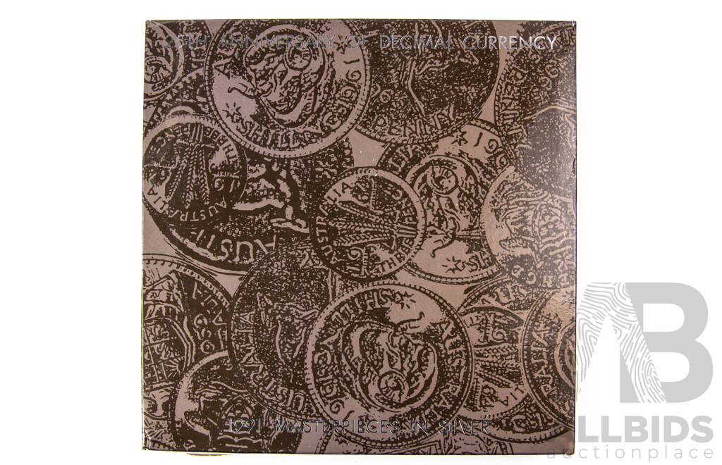 Australian 1991 Masterpieces in Silver Jubilee Proof Coin Set, 25th Anniversary of Decimal Currency .925