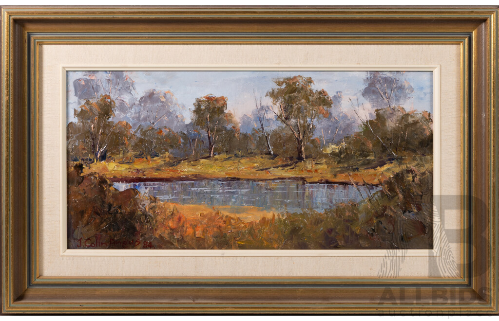 J. Colin Angus, (20th Century, Australian, 1907-2002), Bush Waterhole (1984), Vintage Oil on Canvas, 42 x 67.5 cm (frame)