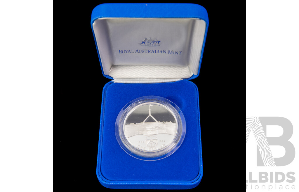 Australian RAM 1998 One Dollar Silver Proof Coin, Parliament House Ten Years on .999