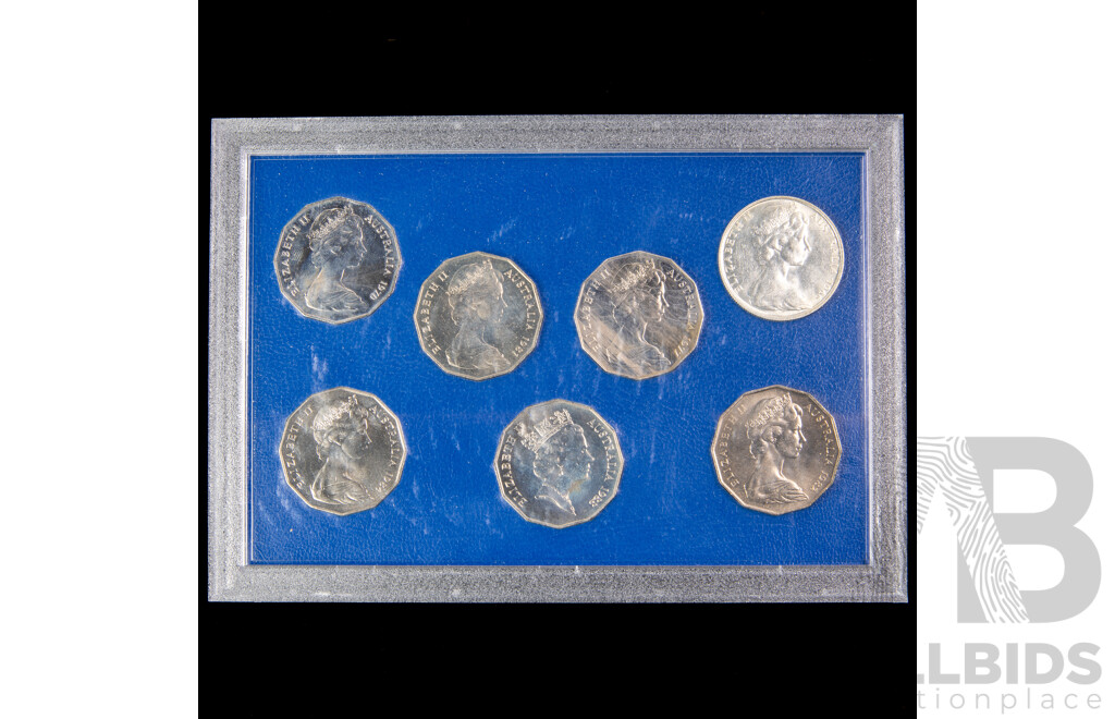 Australian Commemorative Fifty Cent Coin Collection Including 1966 Silver Round