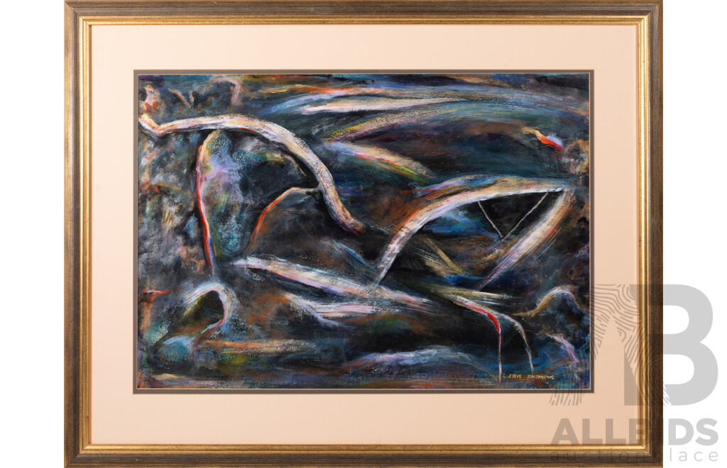 Steve Simjanovic, (20th Century, Australian), Inner Depth I, Original Acrylic/Oil Pastel (1986), 73 x 93 cm (frame)