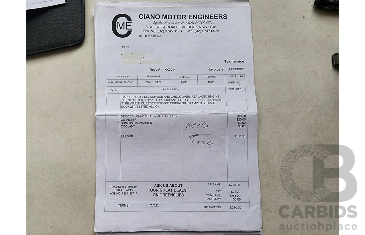 5/2008 Bmw 1 18i E87 MY07 UPGRADE 5d Hatchback Black 2.0L