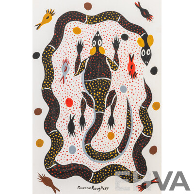 Duncan Roughsey, (20th Century, Indigenous-Australian, Working c1990s), Our Country Spirit Animals I and II, Pair of Wonderful Original Acrylic on Canvas Panels, 38 x 25 cm (2)