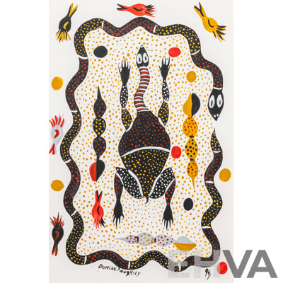 Duncan Roughsey, (20th Century, Indigenous-Australian, Working c1990s), Our Country Spirit Animals I and II, Pair of Wonderful Original Acrylic on Canvas Panels, 38 x 25 cm (2)