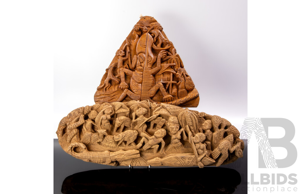 Two Hand Carved PNG Wooden Story Boards