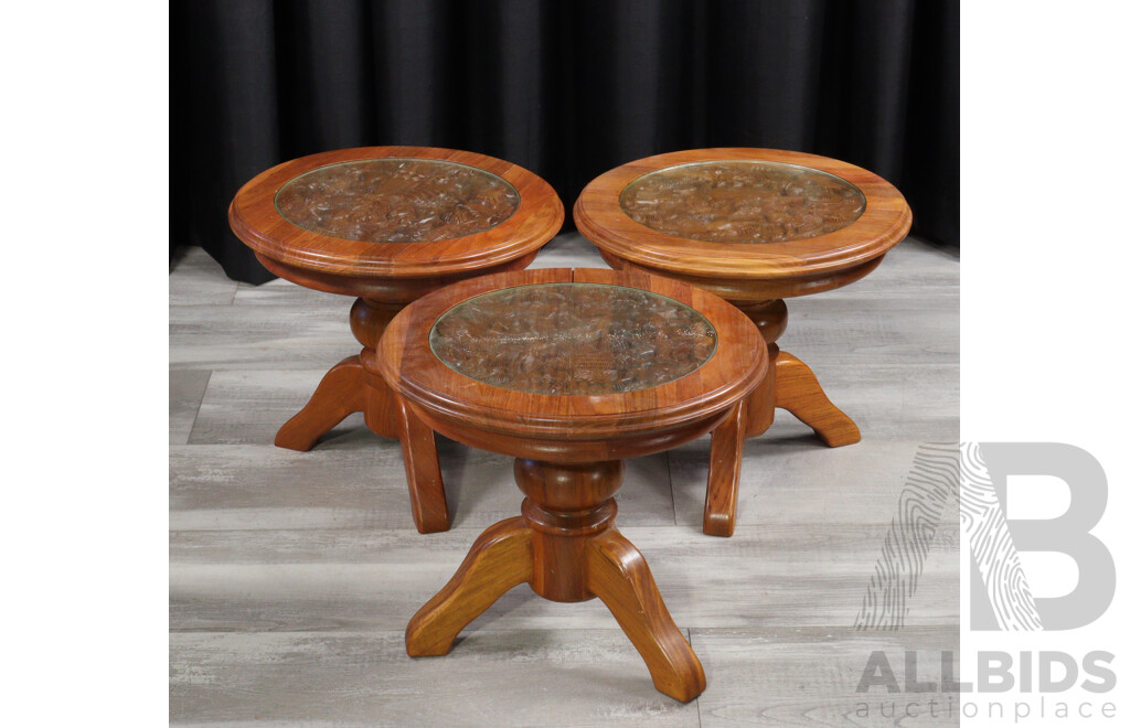 Set of Three Carved Hardwood Side Tables
