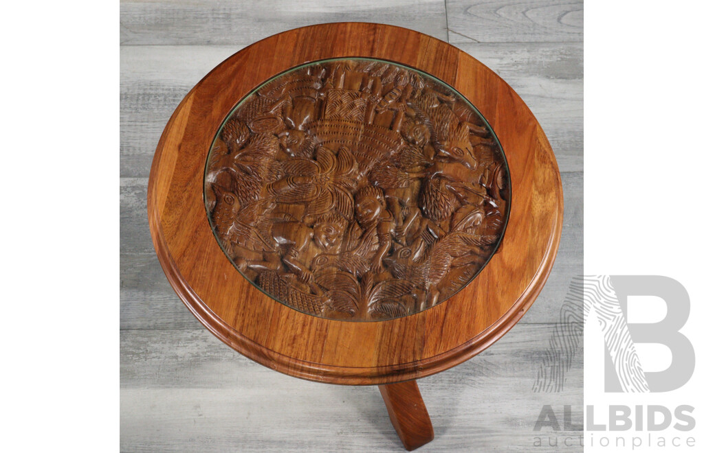 Set of Three Carved Hardwood Side Tables
