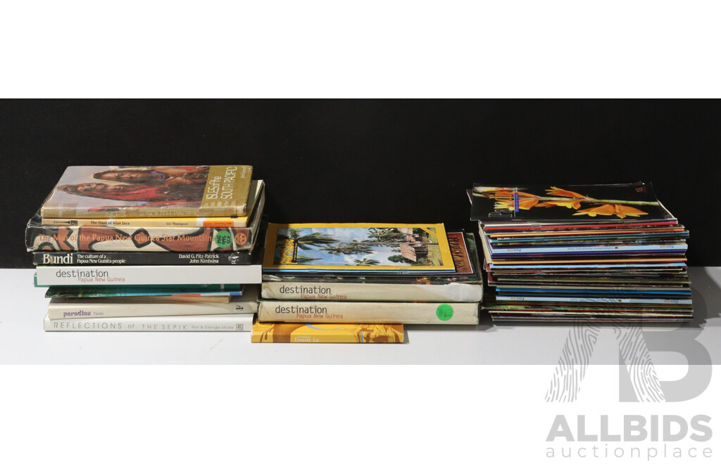 Collection Books Regarding New Gineau Including Collection Air Niugini Paradise in Flight Magazines and More
