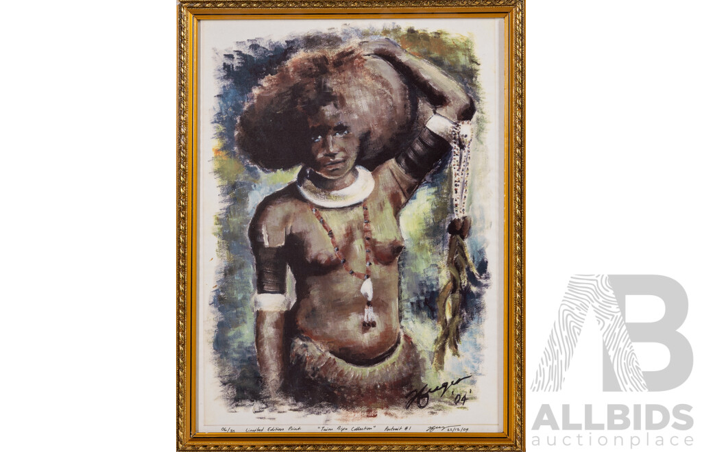 Artist Unknown (20th Century, Papua New Guinean), Portrait #1, #3, #4 and # 5 (2004), Selection of Limited Edition Reproduction Prints of the Originals, 43 x 33 cm (frames) (4)