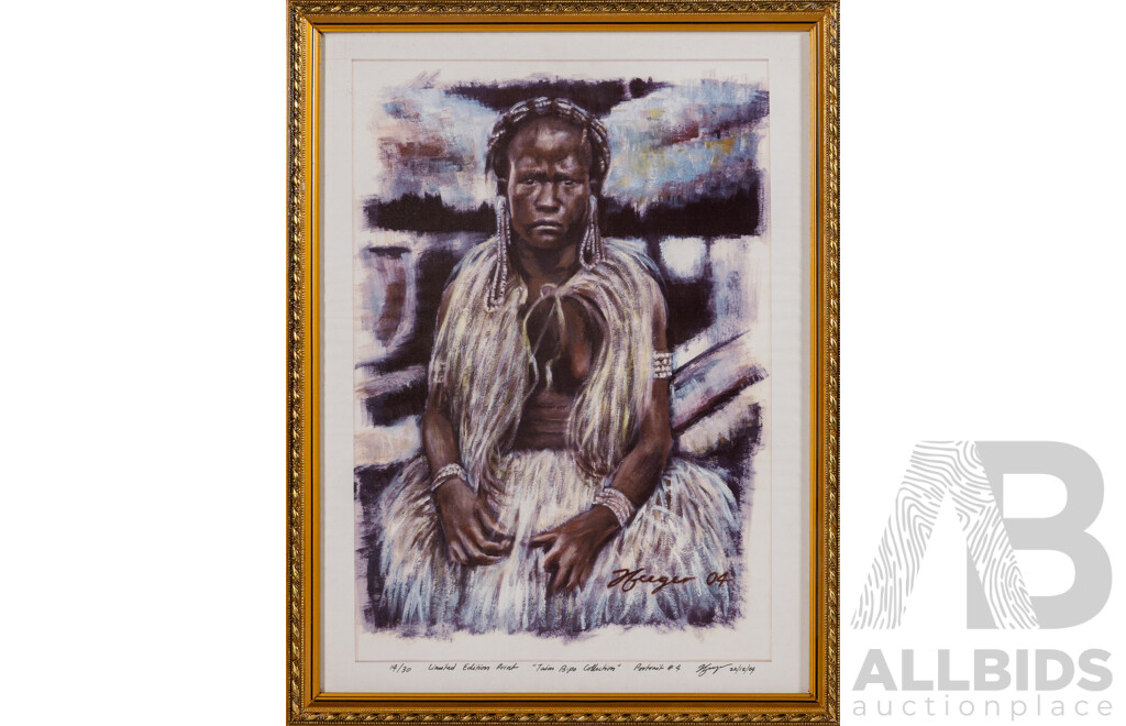 Artist Unknown (20th Century, Papua New Guinean), Portrait #1, #3, #4 and # 5 (2004), Selection of Limited Edition Reproduction Prints of the Originals, 43 x 33 cm (frames) (4)