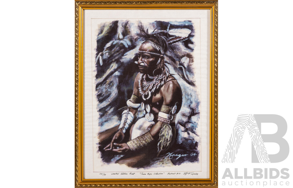 Artist Unknown (20th Century, Papua New Guinean), Portrait #6, #8, #9 and # 10 (2004), Selection of Limited Edition Reproduction Prints of the Originals, 43 x 33 cm & 33 x 43 cm (frames) (4)