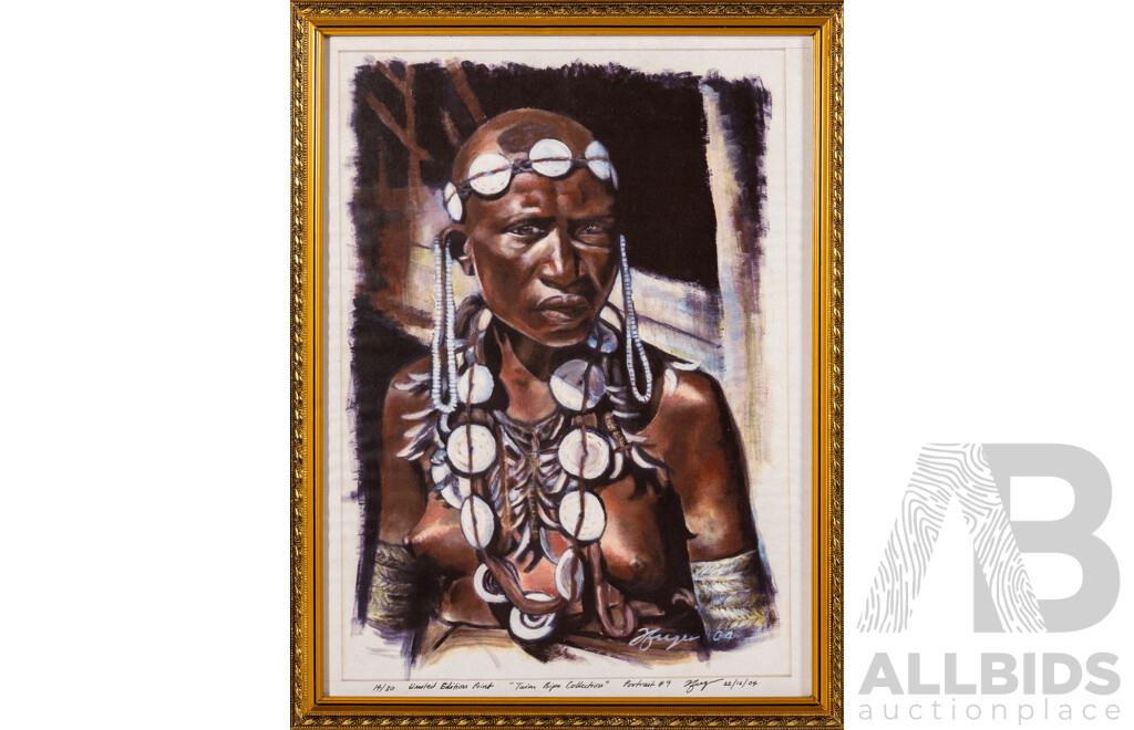 Artist Unknown (20th Century, Papua New Guinean), Portrait #6, #8, #9 and # 10 (2004), Selection of Limited Edition Reproduction Prints of the Originals, 43 x 33 cm & 33 x 43 cm (frames) (4)
