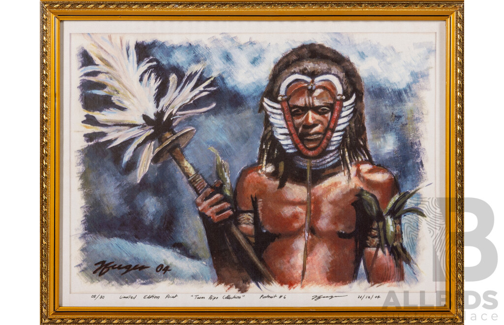 Artist Unknown (20th Century, Papua New Guinean), Portrait #6, #8, #9 and # 10 (2004), Selection of Limited Edition Reproduction Prints of the Originals, 43 x 33 cm & 33 x 43 cm (frames) (4)