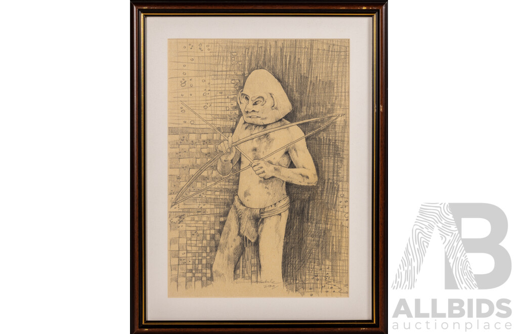 Varied Artists (20th Century, Papua New Guinean), Hiri Queen & Untitled Pair, Trio of Wonderful Original Signed & Dated Pencil Sketches, 45 x 34 cm (larger frames) (5)