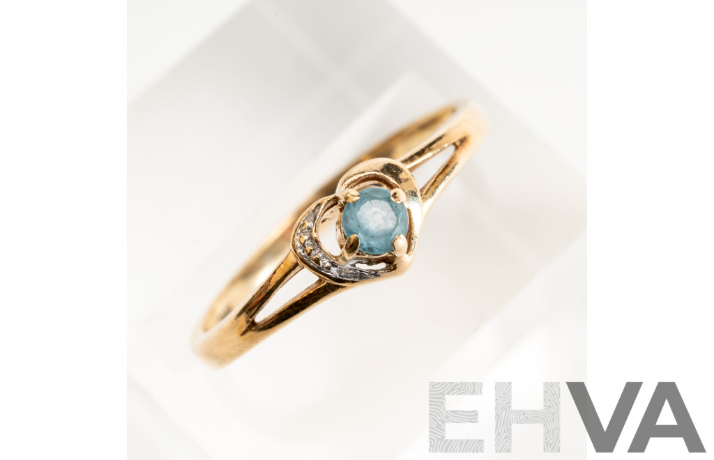 10ct Yellow Gold Love Ring with Topaz, Size N, 1.74 Grams