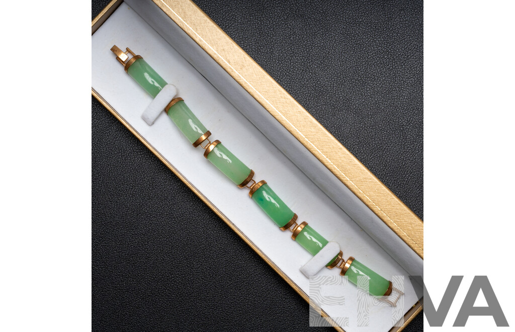 Vintage Jade Gold Tone Curved Linked Bracelet, 19cm, in Presentation Box