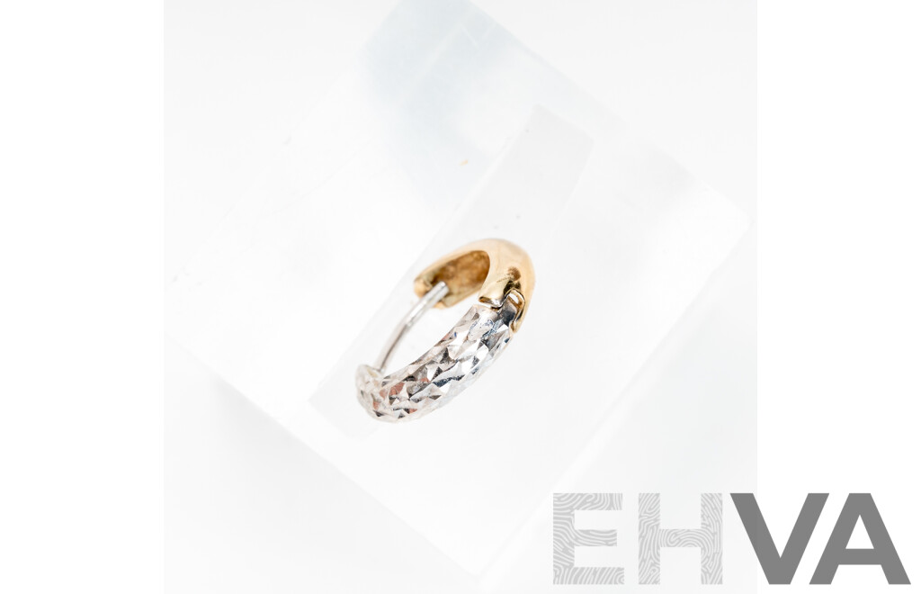 Single 9ct Two Tone Patterned Hoop Earring, 11mm, 0.46 Grams