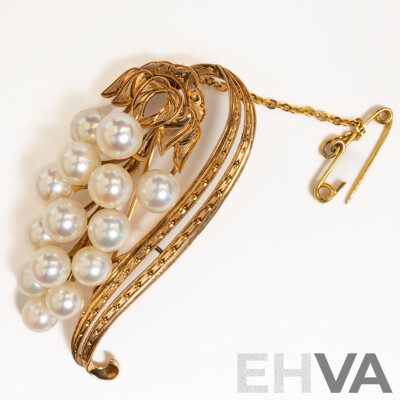 14ct Stunning Vintage Akoya Pearl Brooch, 53mm, 11.64 Grams