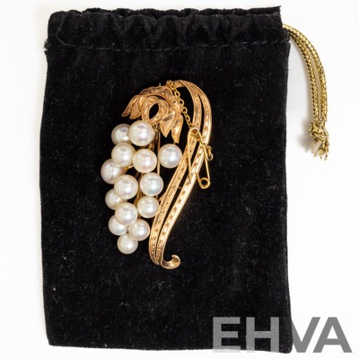 14ct Stunning Vintage Akoya Pearl Brooch, 53mm, 11.64 Grams