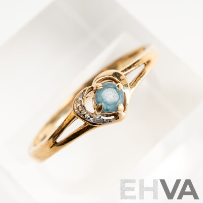 10ct Yellow Gold Love Ring with Topaz, Size N, 1.74 Grams