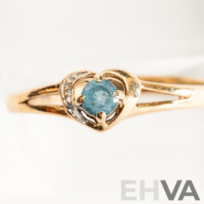 10ct Yellow Gold Love Ring with Topaz, Size N, 1.74 Grams