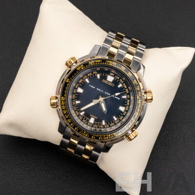 Seiko World Time Chronograph Mens Watch, H023-0DG0, in Original Presentation Box