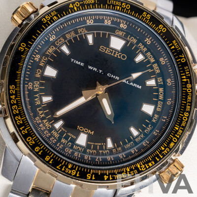 Seiko World Time Chronograph Mens Watch, H023-0DG0, in Original Presentation Box