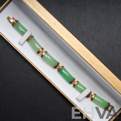 Vintage Jade Gold Tone Curved Linked Bracelet, 19cm, in Presentation Box