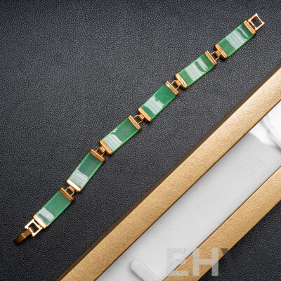 Vintage Jade Gold Tone Curved Linked Bracelet, 19cm, in Presentation Box