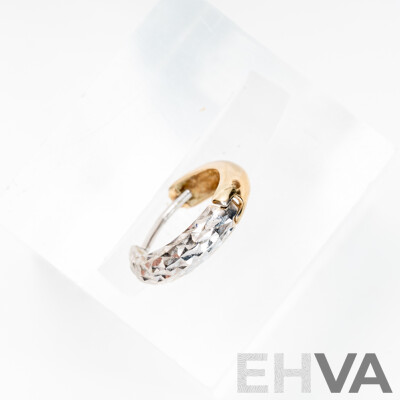 Single 9ct Two Tone Patterned Hoop Earring, 11mm, 0.46 Grams
