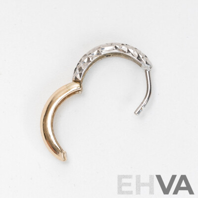 Single 9ct Two Tone Patterned Hoop Earring, 11mm, 0.46 Grams